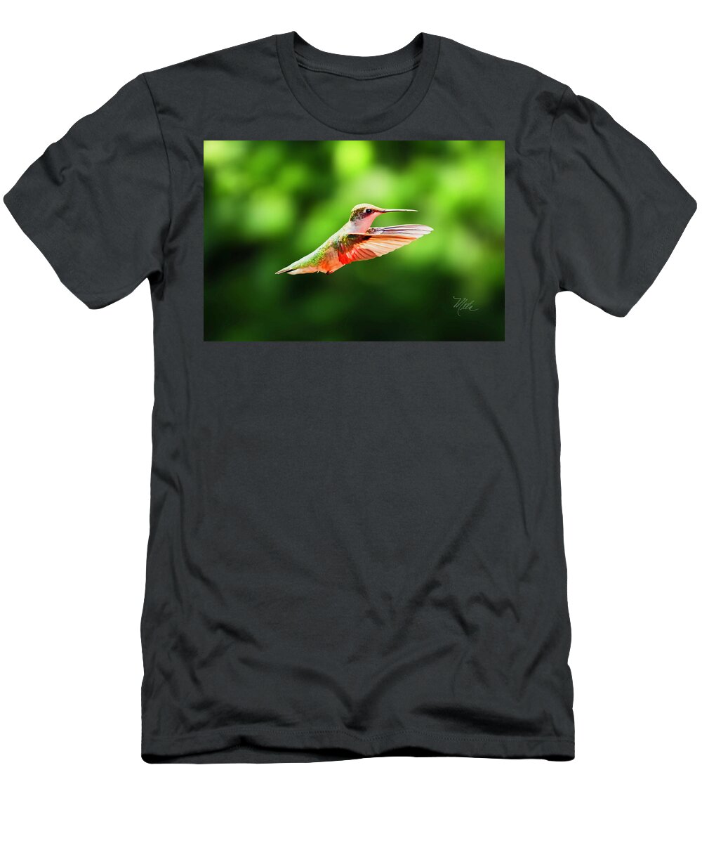 Female Ruby Throat T-Shirt featuring the photograph Hummingbird Flying by Meta Gatschenberger