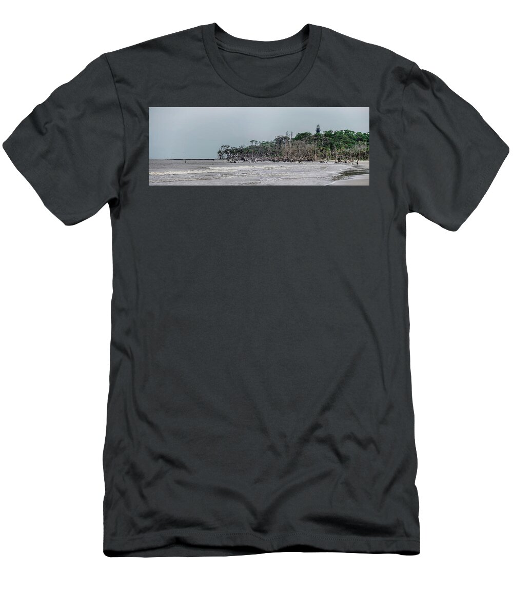 Beach T-Shirt featuring the photograph Hunting Island Beach And Lighthouse In South Carolina by Alex Grichenko