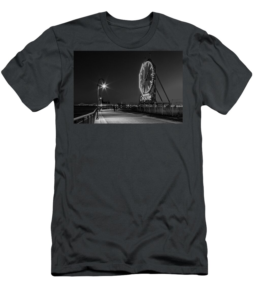Colgate Clock T-Shirt featuring the photograph Illuminated Colgate Clock BW by Susan Candelario
