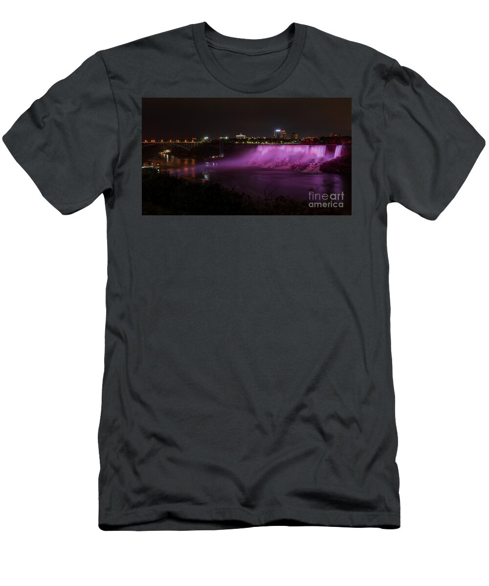 Photography T-Shirt featuring the photograph Illuminated American Falls by Alma Danison