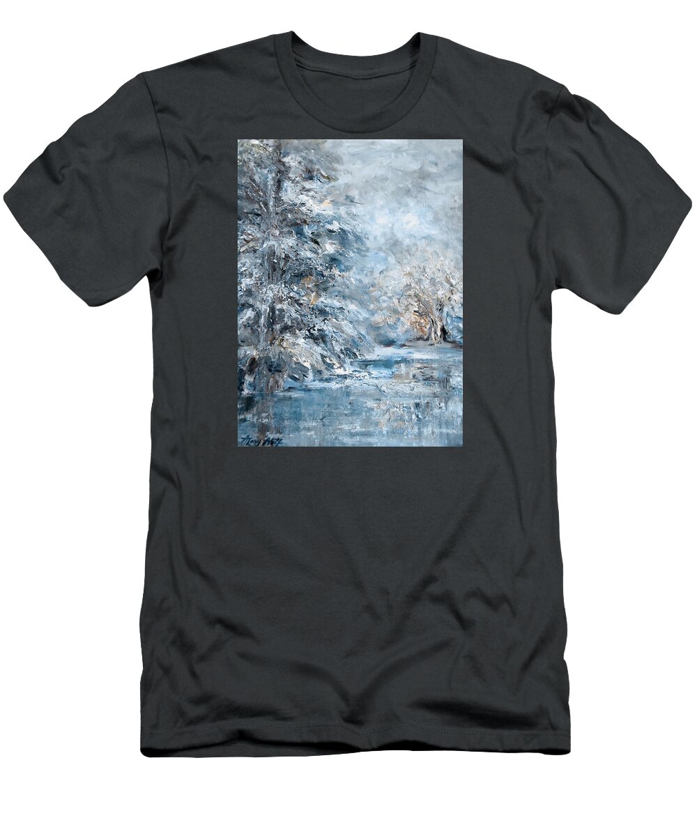 Impressionist Landscape T-Shirt featuring the painting In the Snowy Silence by Mary Wolf