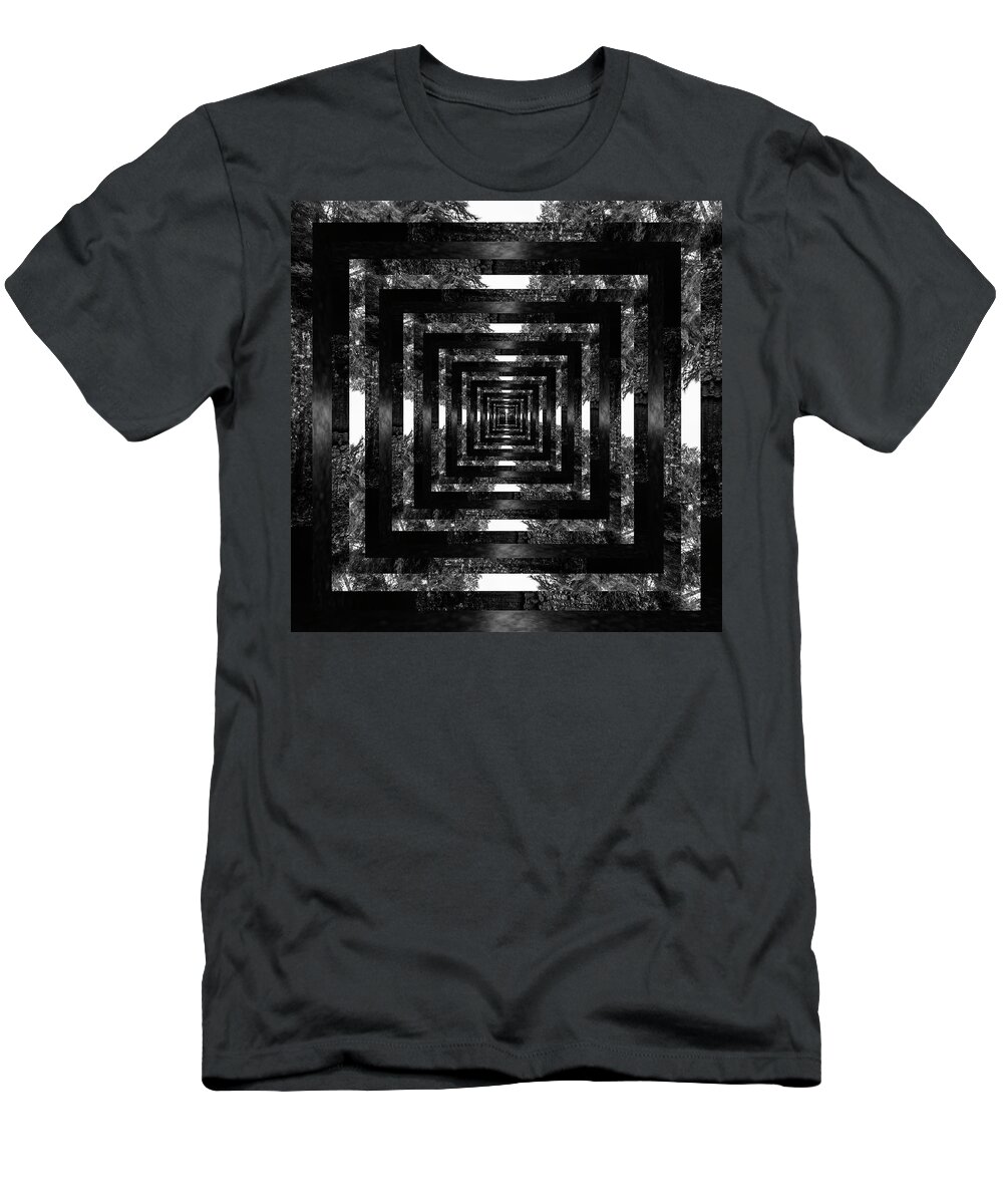 Volcanic T-Shirt featuring the digital art Infinity Tunnel Abiqua Falls Black and White by Pelo Blanco Photo