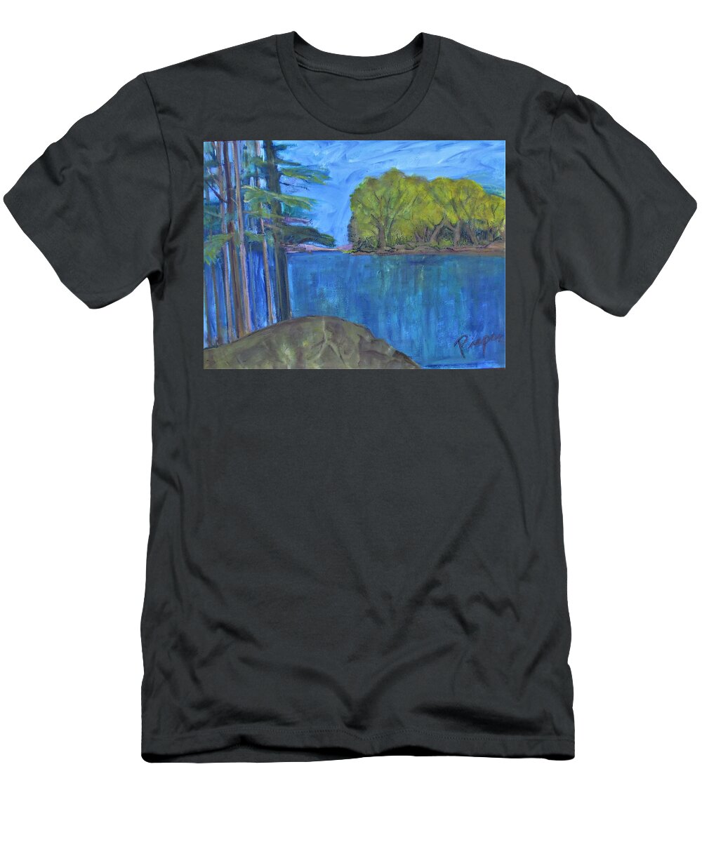 Tall Pines And Green Deciduous Trees T-Shirt featuring the painting Islands of Diversity in the Adirondacks by Betty Pieper