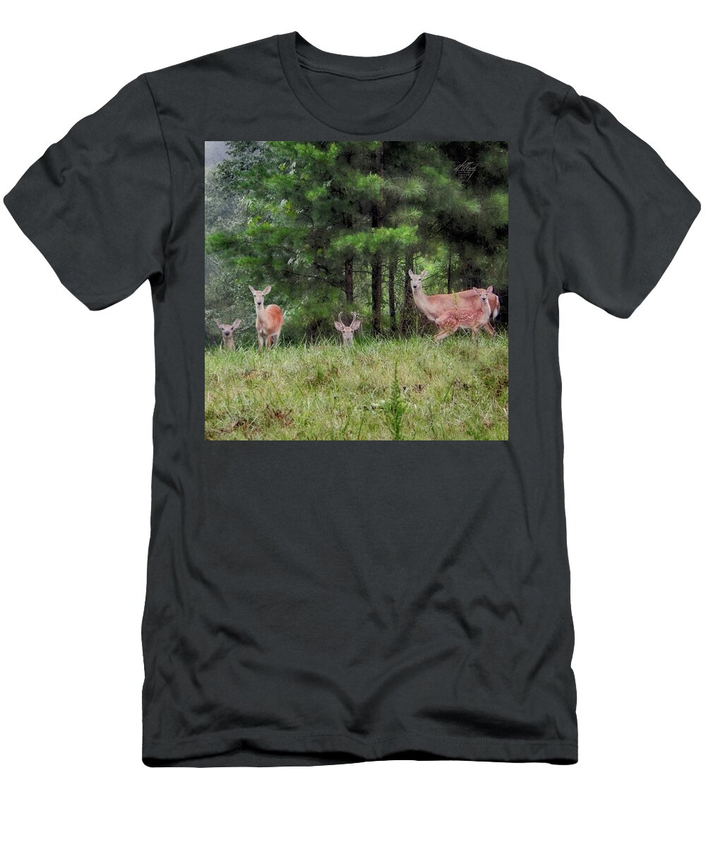 Deer T-Shirt featuring the photograph I've Been Spotted by Michael Frank