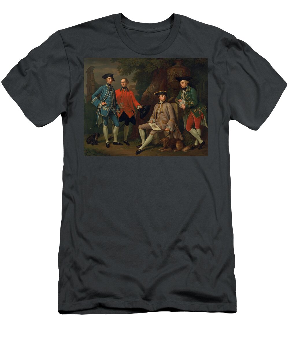 18th Century Art T-Shirt featuring the painting James Grant of Grant, John Mytton, the Hon. Thomas Robinson, and Thomas Wynne by Nathaniel Dance-Holland