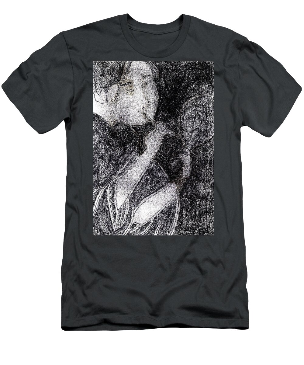 Japanese T-Shirt featuring the drawing Japanese Print Pencil Drawing 9 by Edgeworth Johnstone