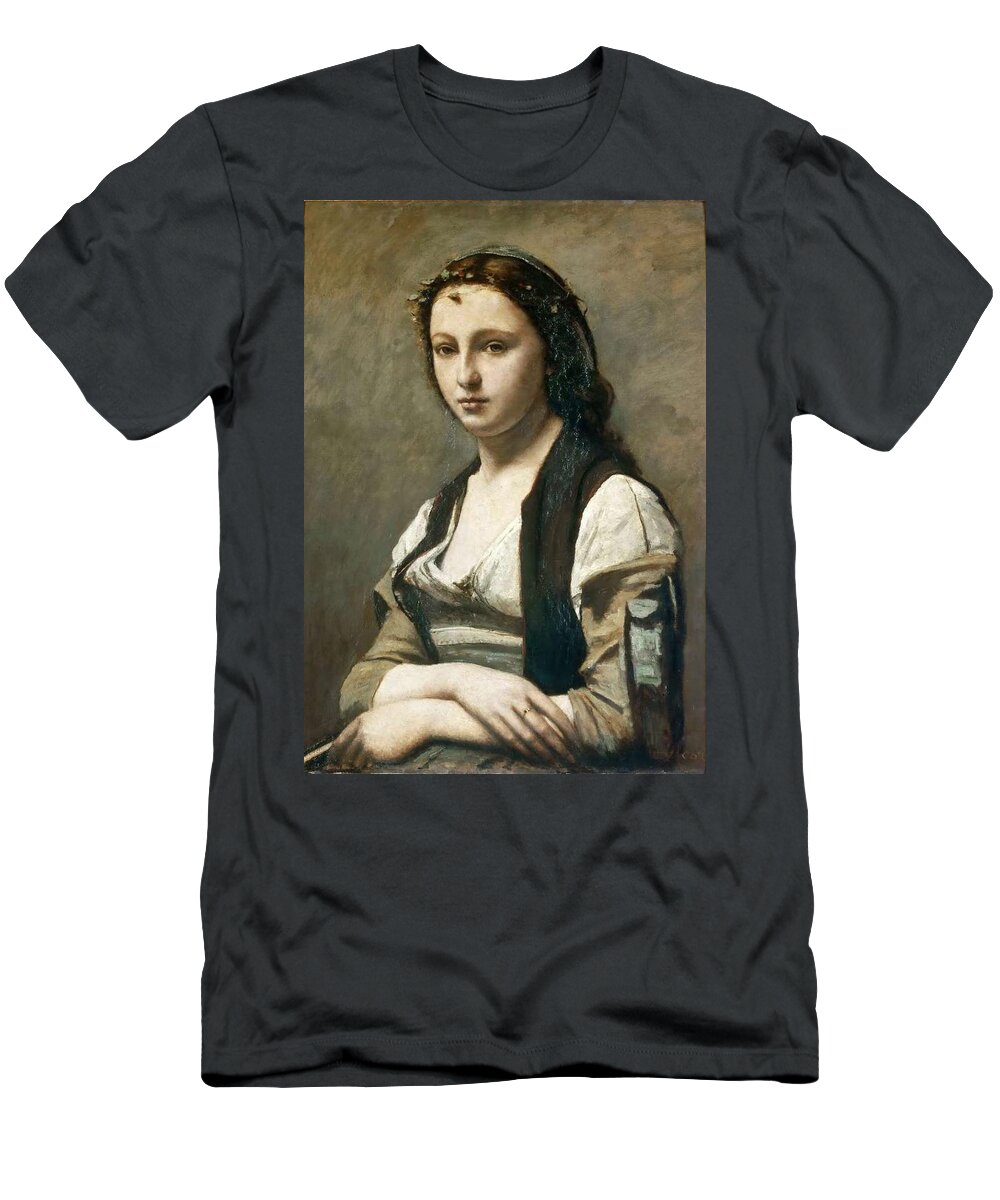 Girl T-Shirt featuring the painting Jean-Baptiste-Camille Corot French, 1796-1875, Woman with a Pearl ca. 1858-68 by Jean-Baptiste-Camille Corot