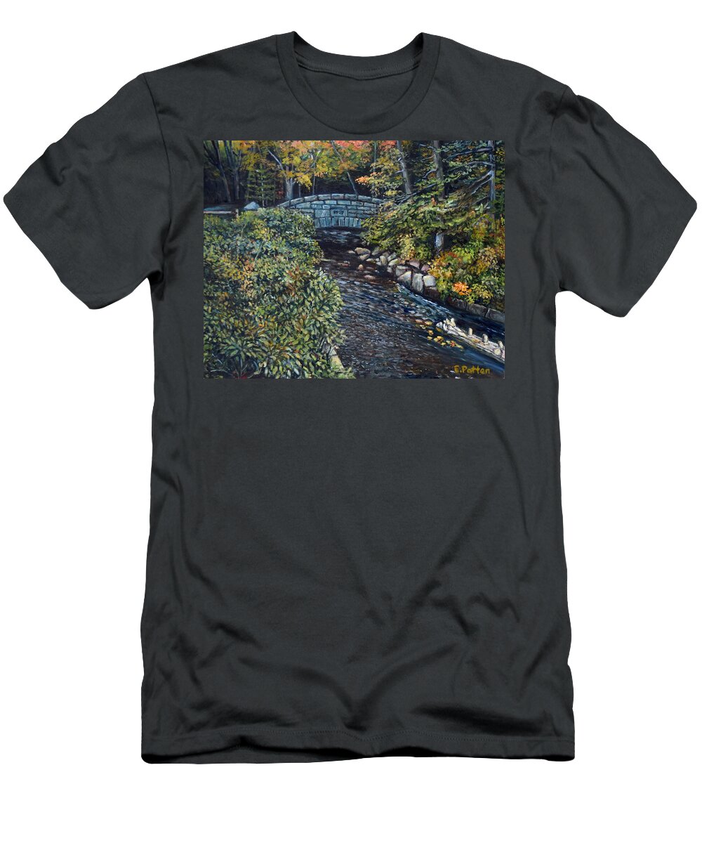 Maine T-Shirt featuring the painting Jordan Stream Bridge, Acadia National Park by Eileen Patten Oliver