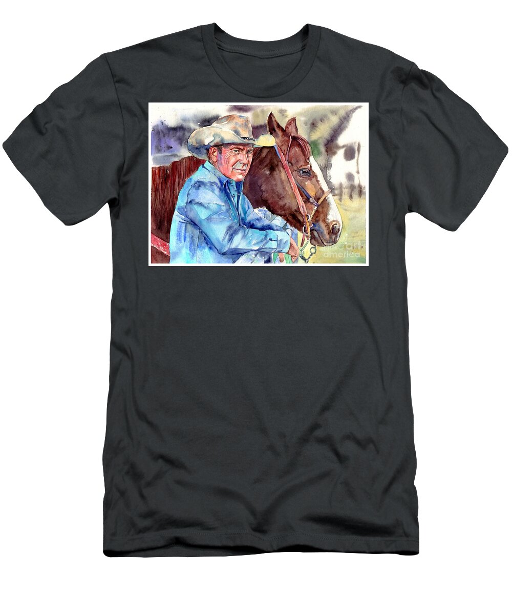 Kevin T-Shirt featuring the painting Kevin Costner portrait by Suzann Sines