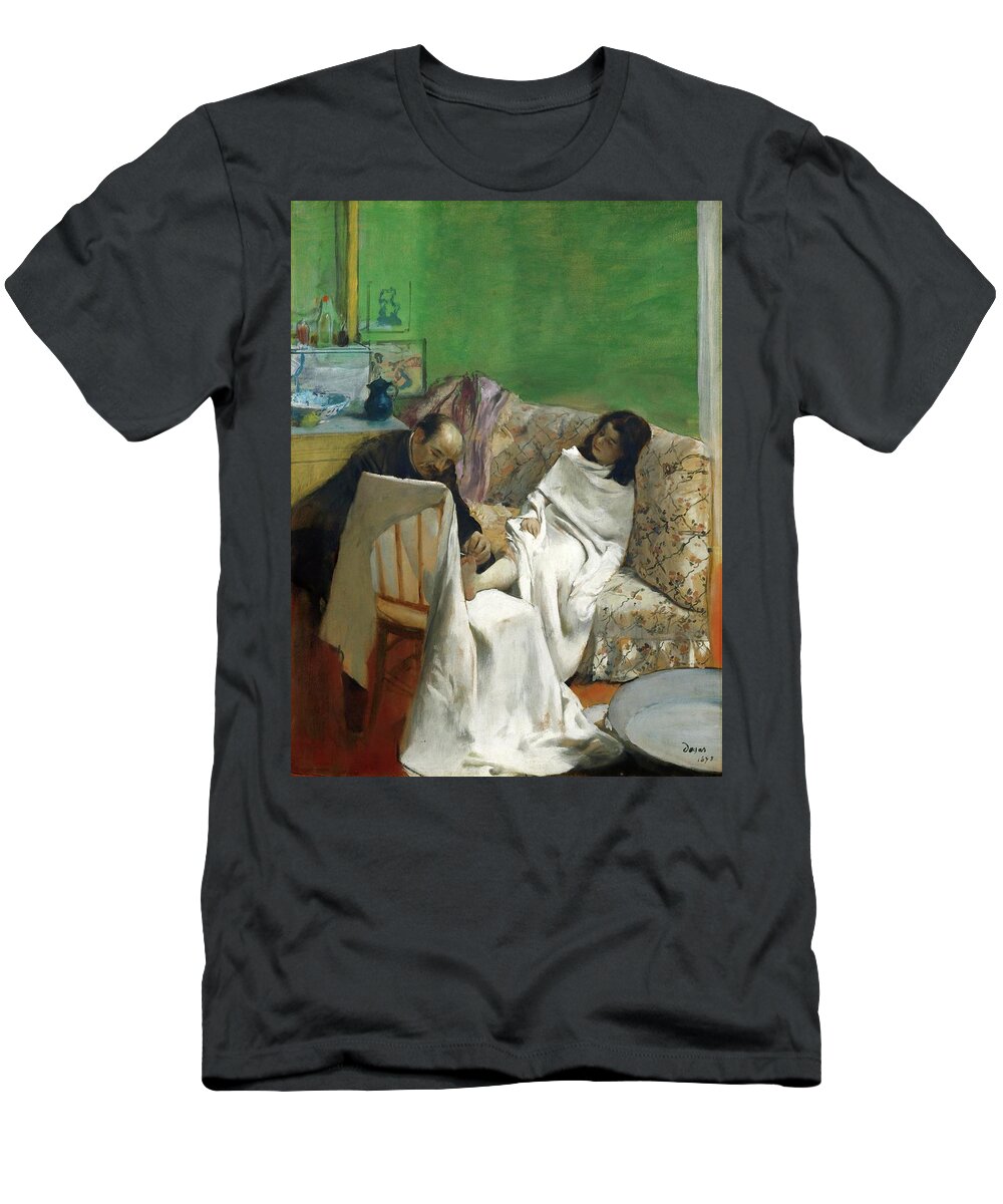 Edgar Degas T-Shirt featuring the painting La pedicure-Chiropody. Paper on canvas, 61 x 46 cm R. F. 1986. by Edgar Degas -1834-1917-