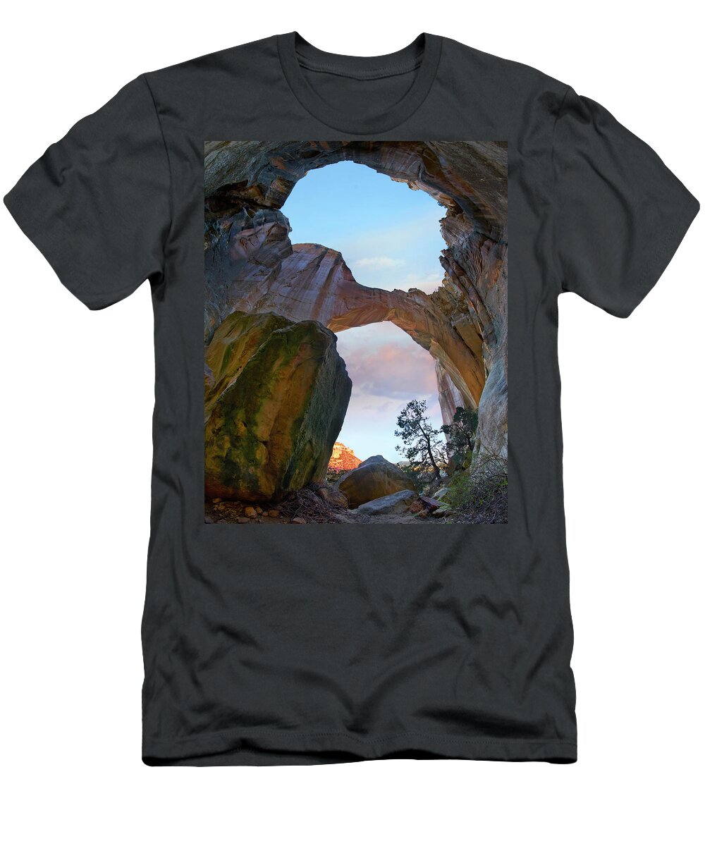 00559676 T-Shirt featuring the photograph La Ventana Arch Sunrise, El Malpais Nm, New Mexico by Tim Fitzharris