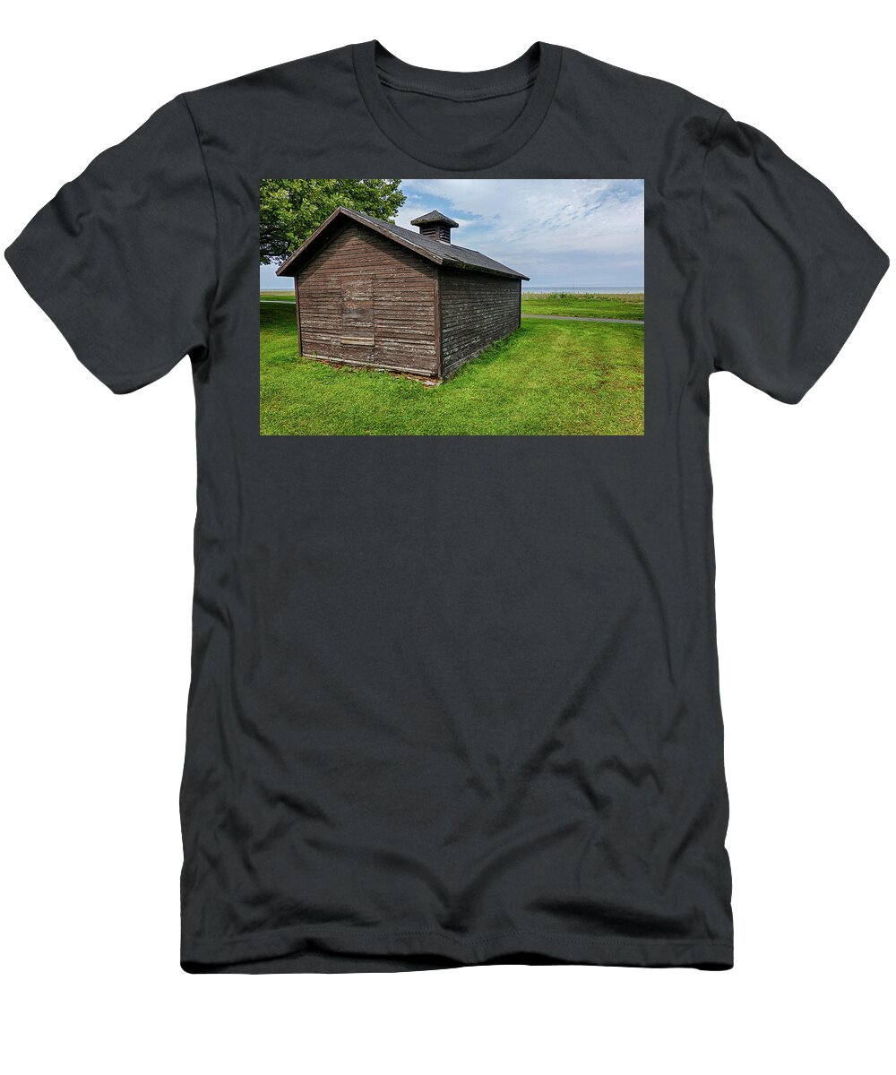 Hamlin T-Shirt featuring the photograph Lake Ontario Hamlin State Beach Dilapidated Building Hamlin NY by Toby McGuire