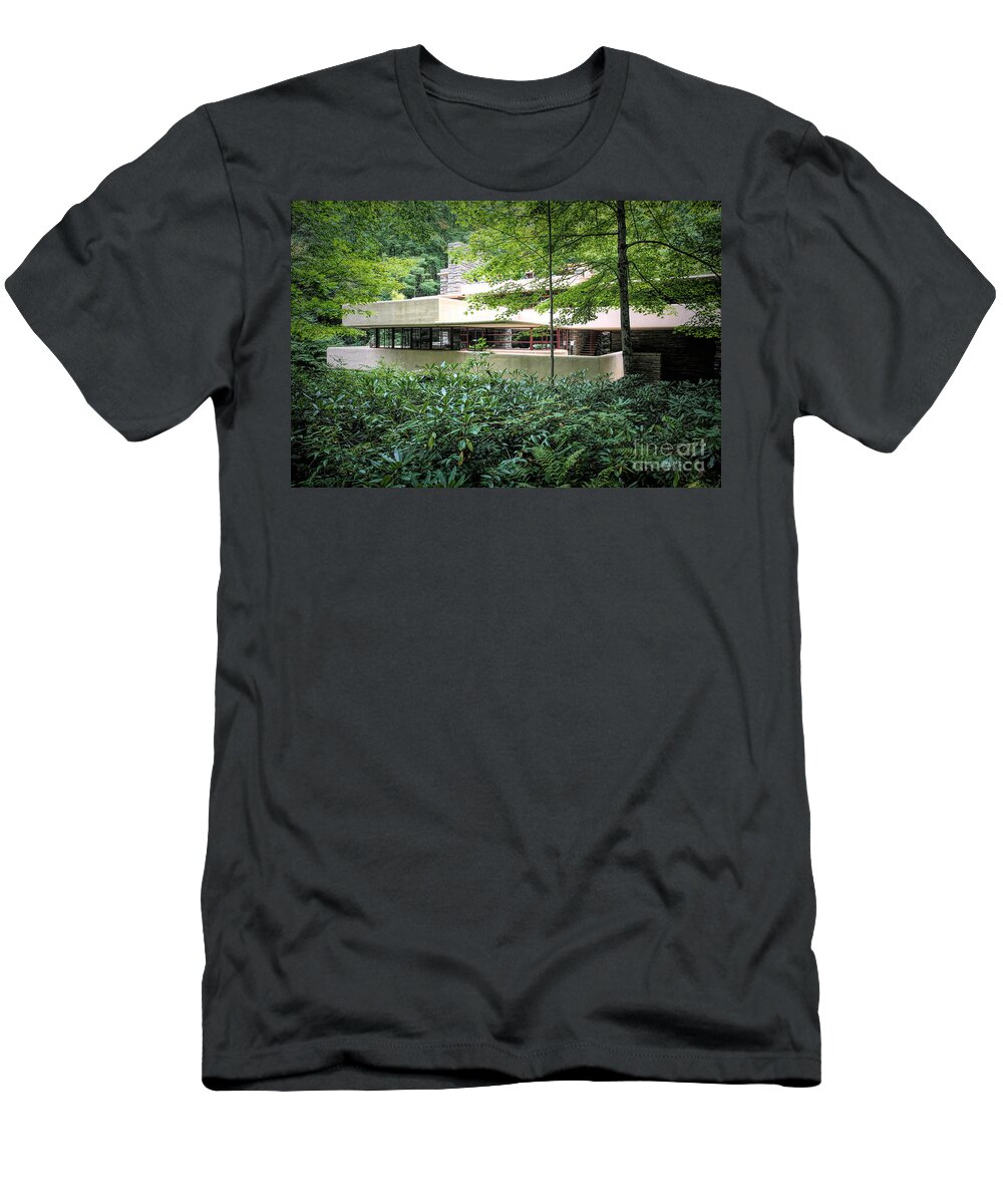 Frank Lloyd Wright T-Shirt featuring the photograph Landscape View Frank Lloyd Wright Home on Waterfall by Chuck Kuhn