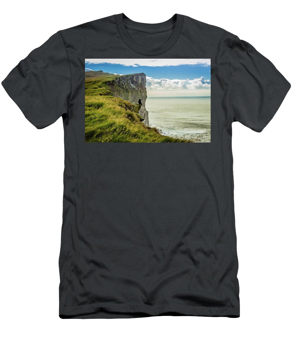 Cliff T-Shirt featuring the photograph Latrabjarg cliffs, Iceland by Lyl Dil Creations