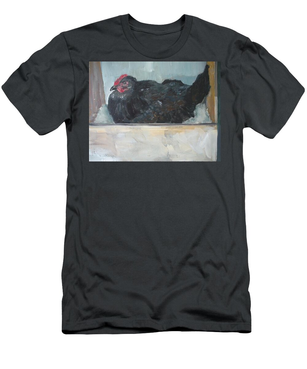 Hen T-Shirt featuring the painting Laying hen by Lee Stockwell