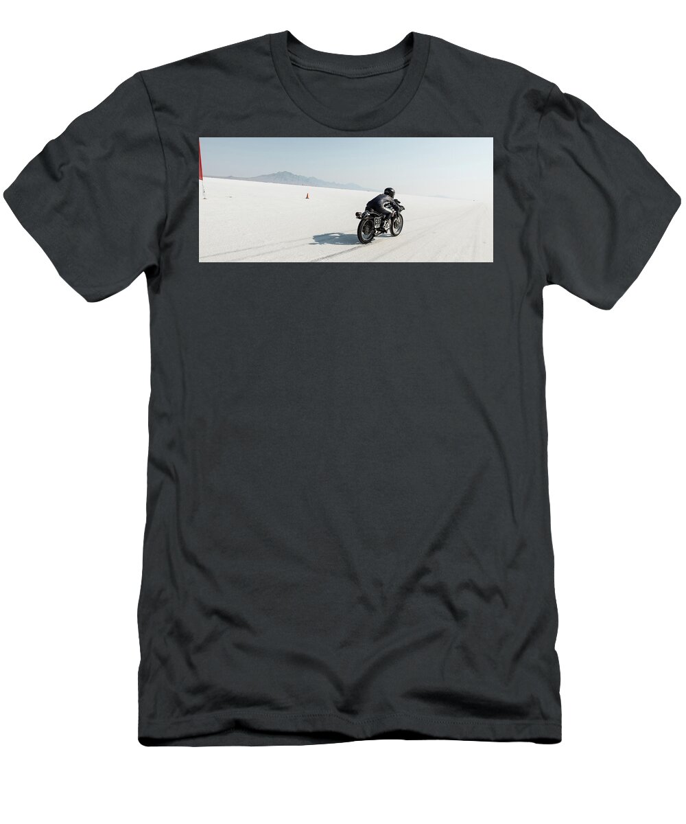 Bonneville T-Shirt featuring the photograph Leaving The Line by Andy Romanoff