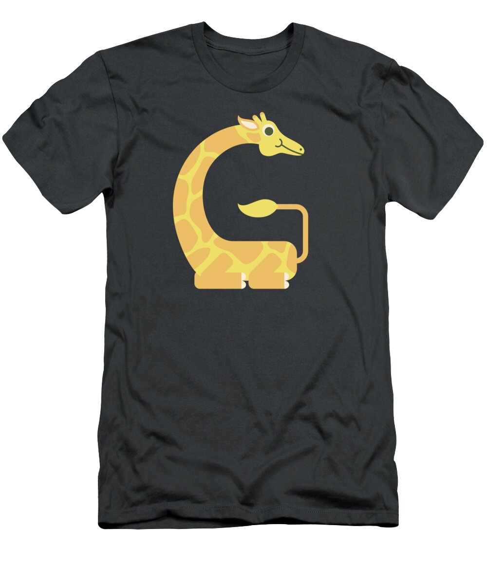 Animal Alphabet T-Shirt featuring the digital art Letter G - Animal Alphabet - Giraffe Monogram by Jen Montgomery
