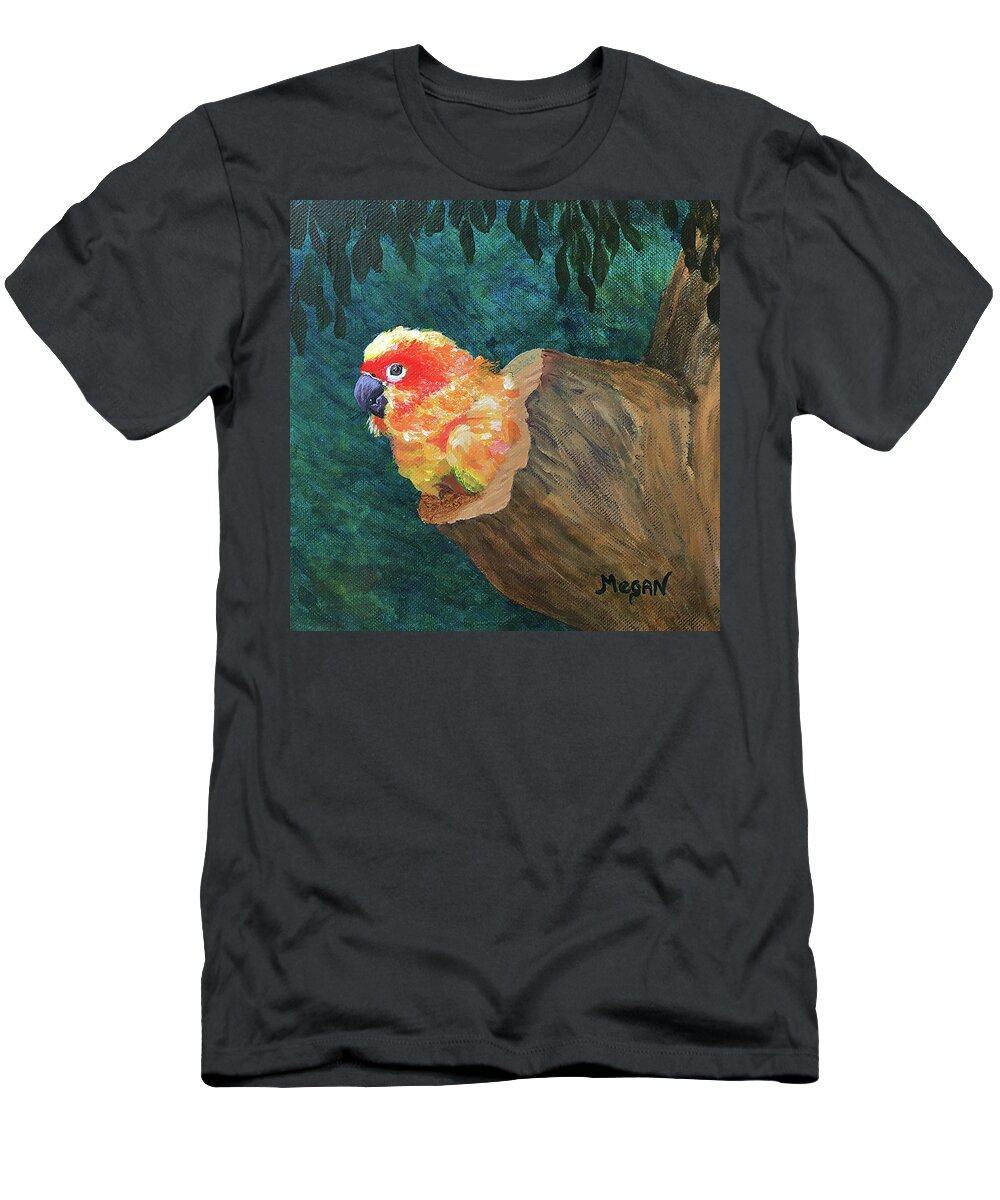 Parrot T-Shirt featuring the painting Light the Fuse by Megan Collins