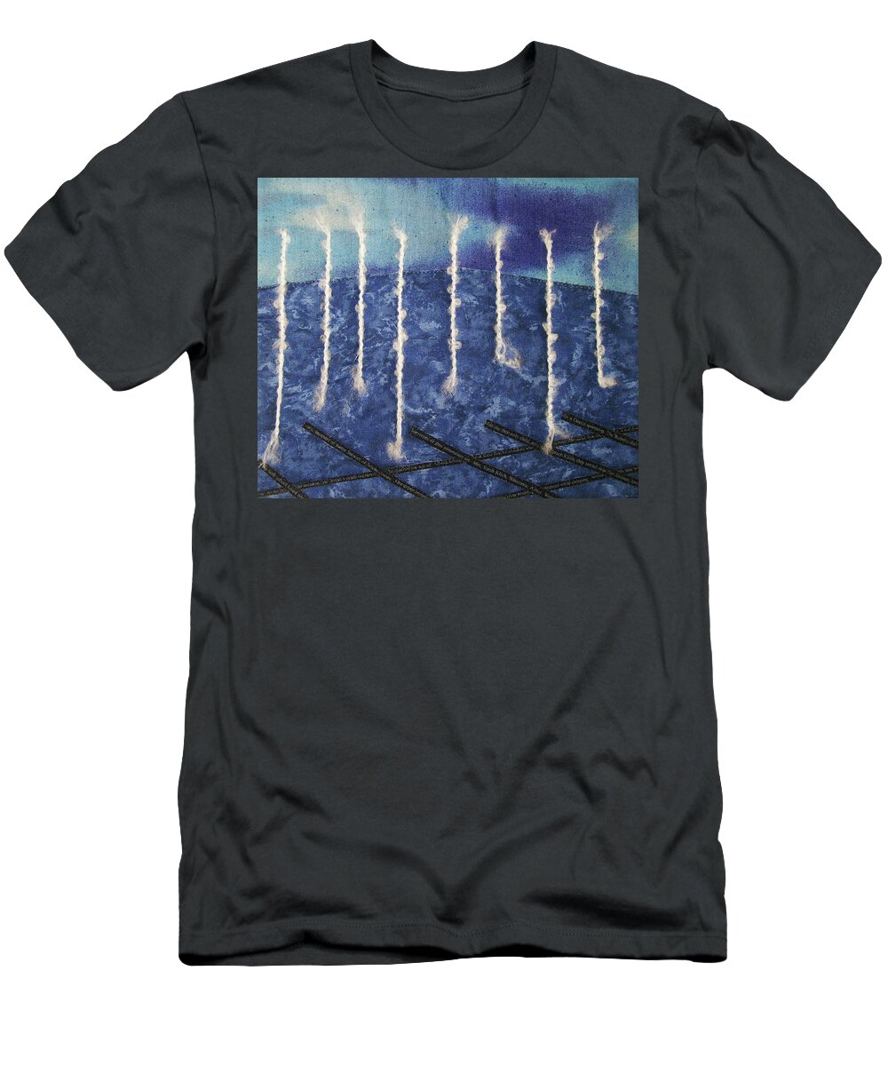Abstract Art Quilt Water Fountain T-Shirt featuring the tapestry - textile Lines of Text by Pam Geisel