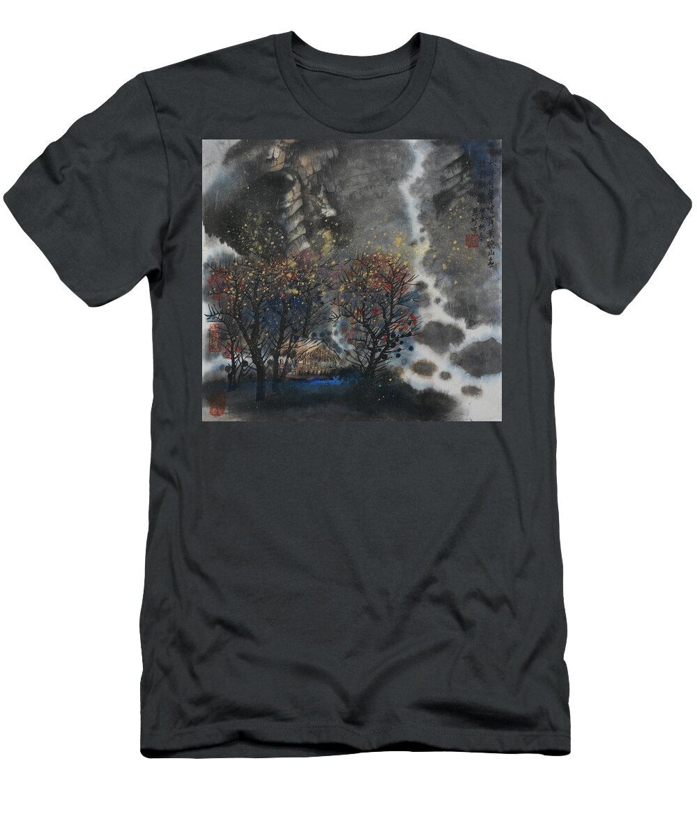 Chinese Watercolor T-Shirt featuring the painting Listen to the Falling Leaves by Jenny Sanders