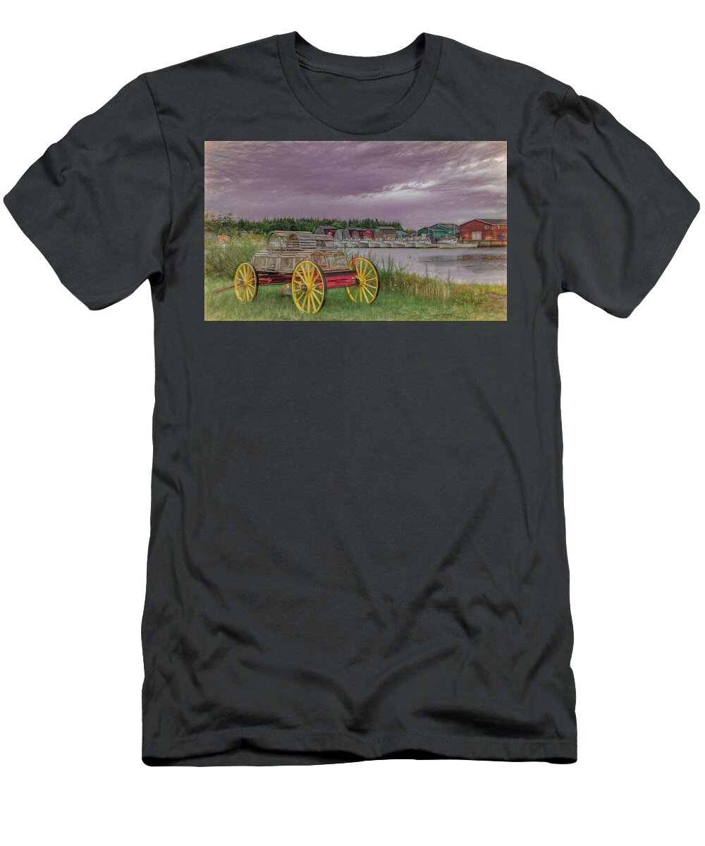 Pei T-Shirt featuring the photograph Lobster Crate Wagon of Malpeque by Marcy Wielfaert