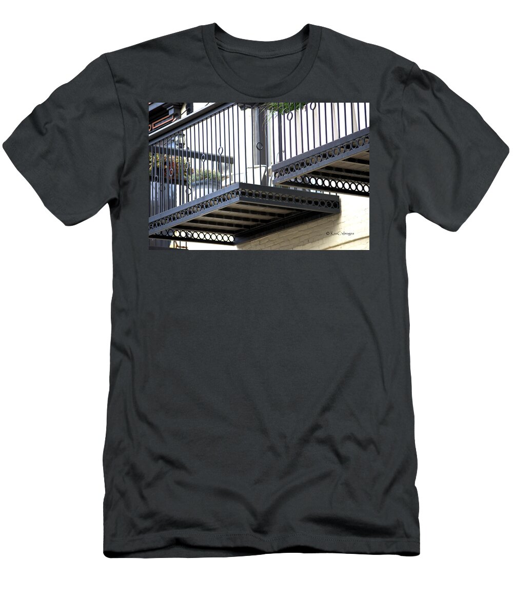 Wrought Iron T-Shirt featuring the photograph Looking Up Ornate Balcony by Kae Cheatham