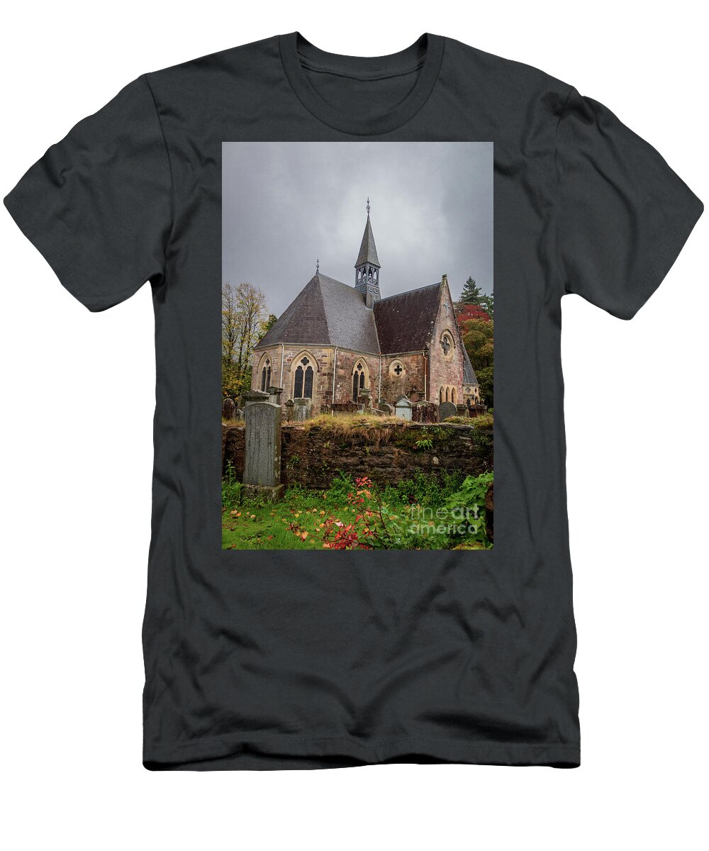 Elizabeth Dow T-Shirt featuring the photograph Luss Parish Church by Elizabeth Dow