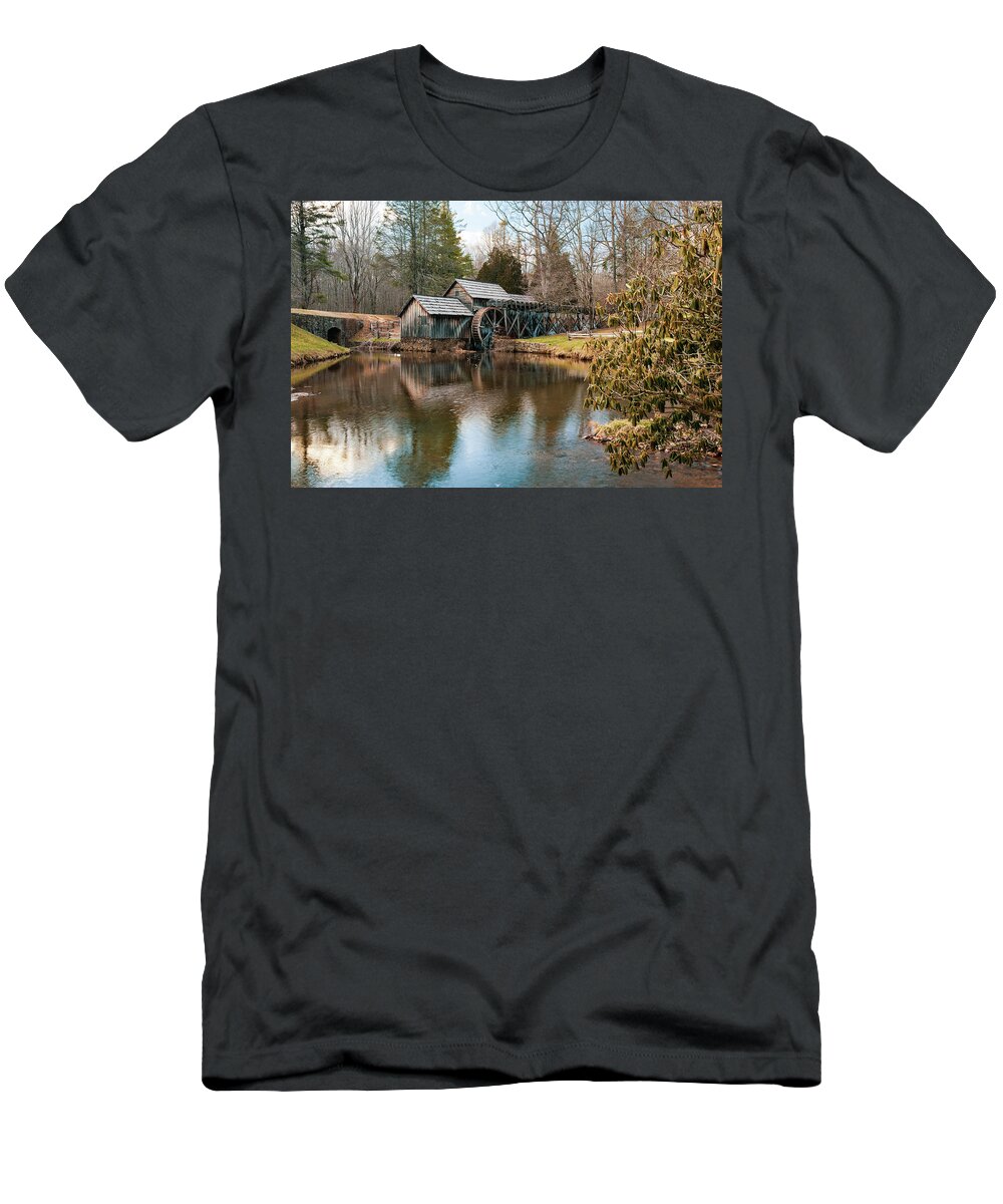 America T-Shirt featuring the photograph Mabry Mill Landscape Along the Virginia Blue Ridge Parkway by Gregory Ballos