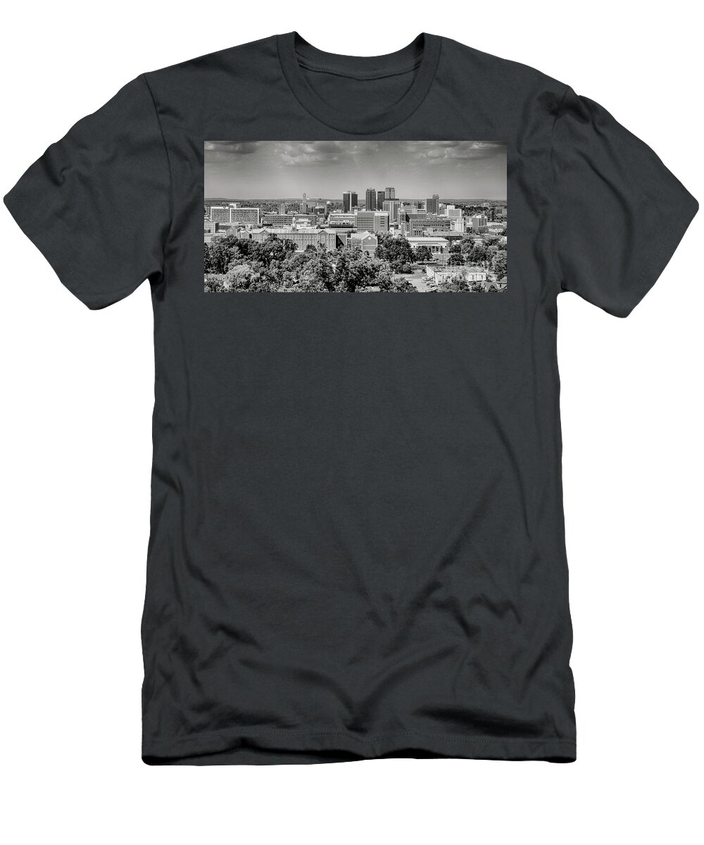 Alabama T-Shirt featuring the photograph Magic City Skyline BW by Ken Johnson