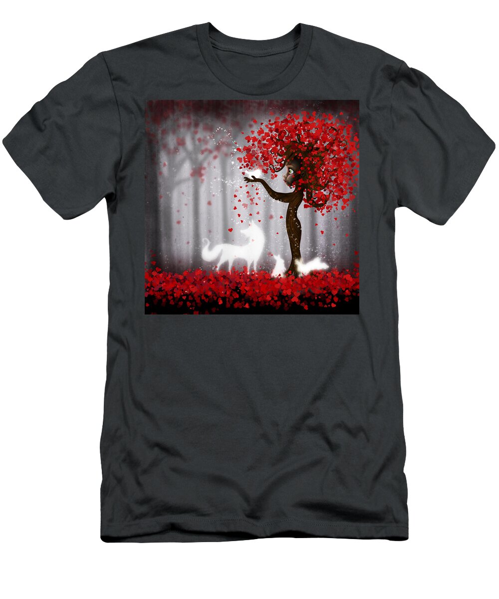 Magical T-Shirt featuring the digital art Magical Heart Tree Forest for Spirit Animals by Laura Ostrowski
