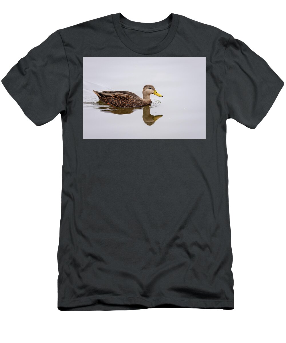 Debra Martz T-Shirt featuring the photograph Male Mottled Duck Reflecting on the Water by Debra Martz