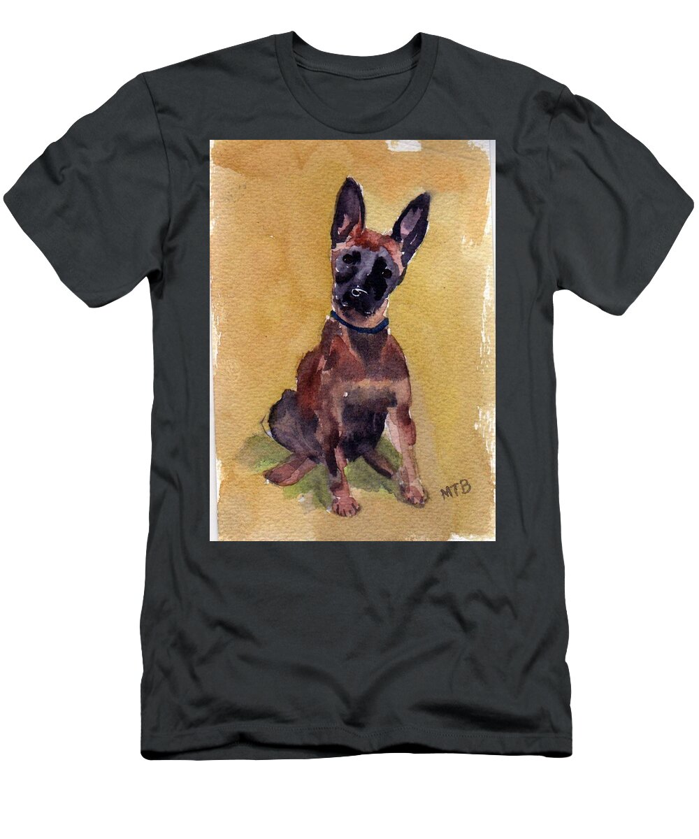 Perky T-Shirt featuring the painting Malinois Pup by Mimi Boothby