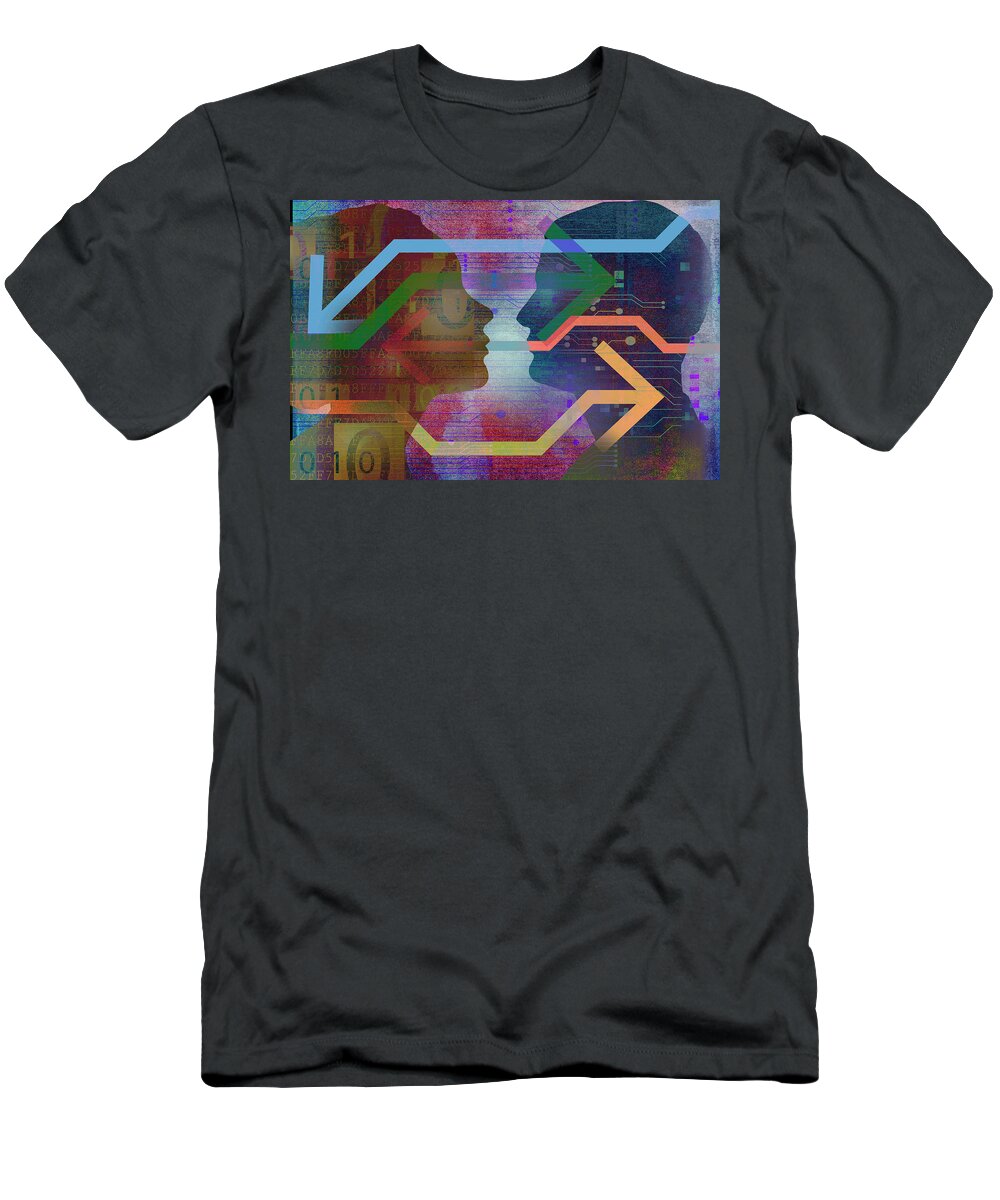 Access T-Shirt featuring the photograph Man And Woman Connected By Digital by Ikon Images