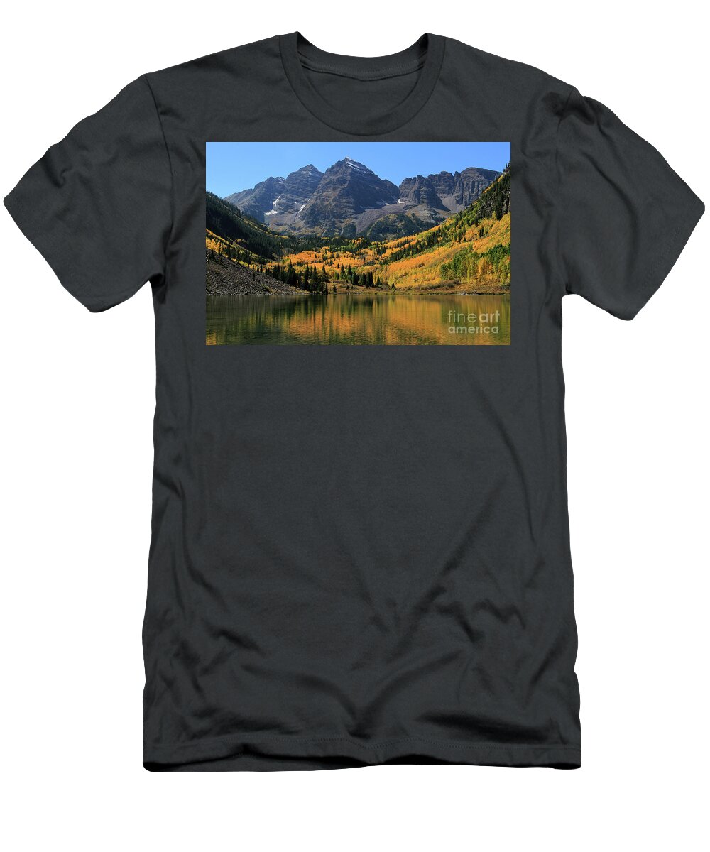 Maroon Bells T-Shirt featuring the photograph Maroon Bells in Fall by Paula Guttilla
