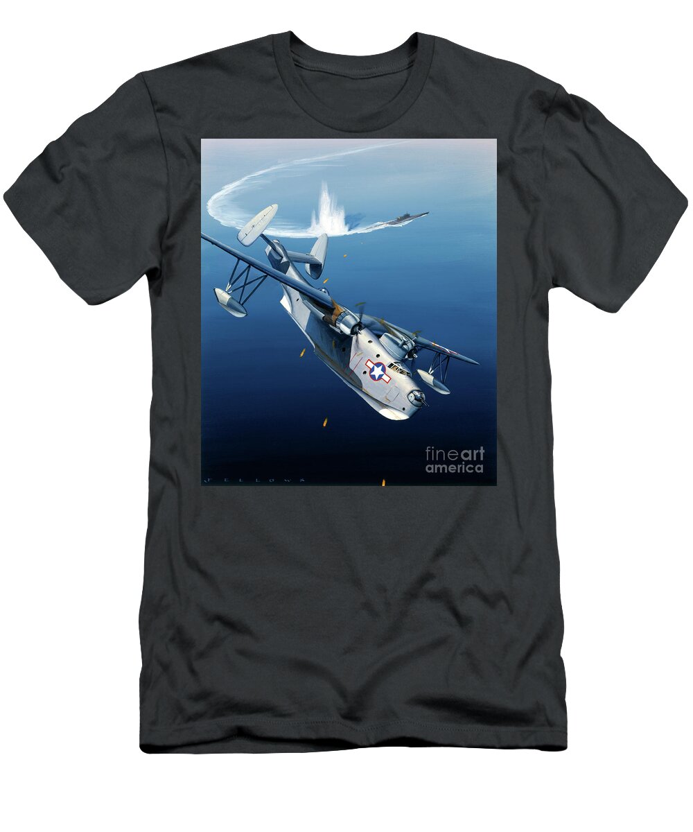 Military Aircraft T-Shirt featuring the painting Martin PBM-3C Mariner by Jack Fellows