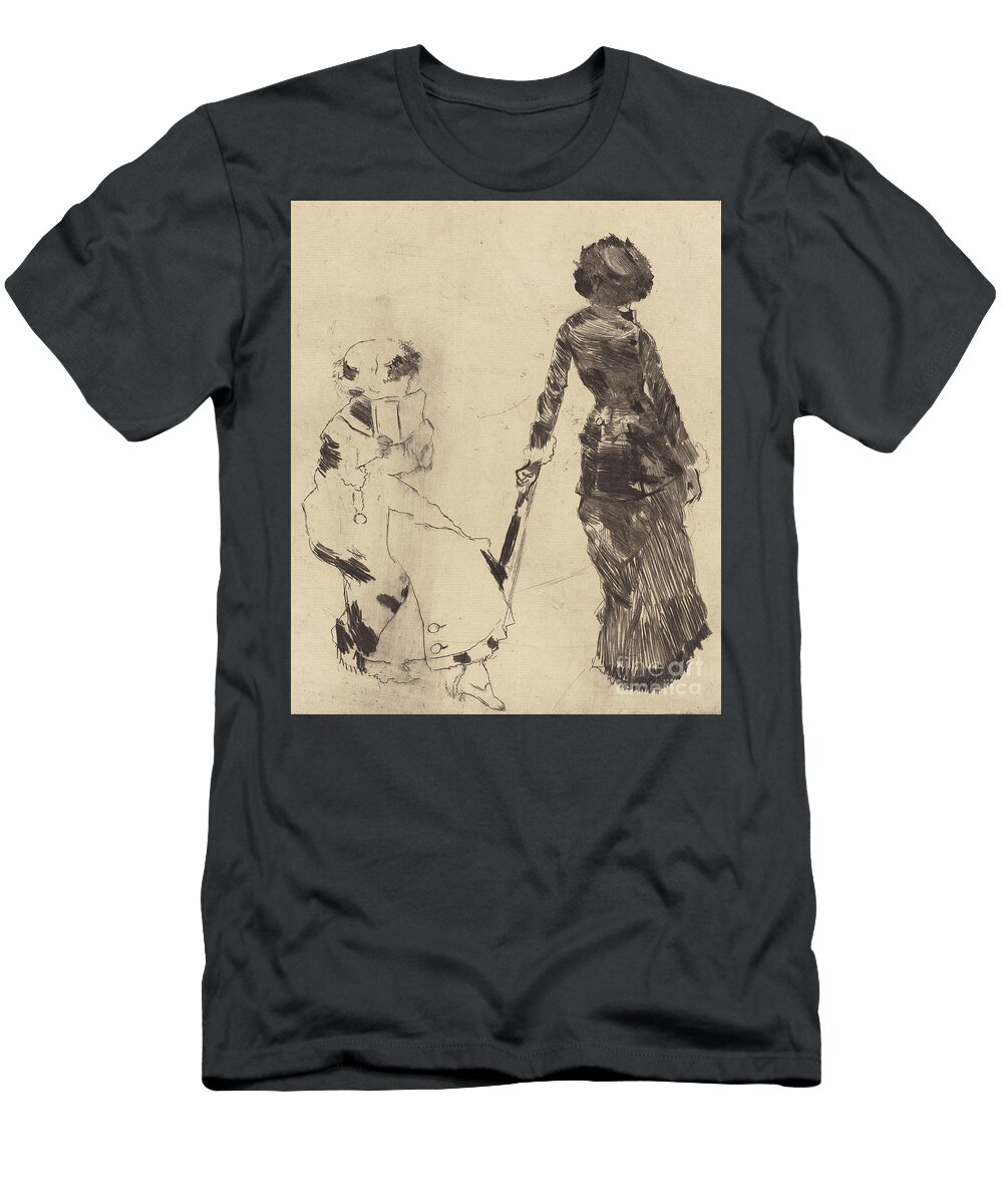Edgar Degas T-Shirt featuring the drawing Mary Cassatt at the Louvre The Etruscan Gallery by Edgar Degas