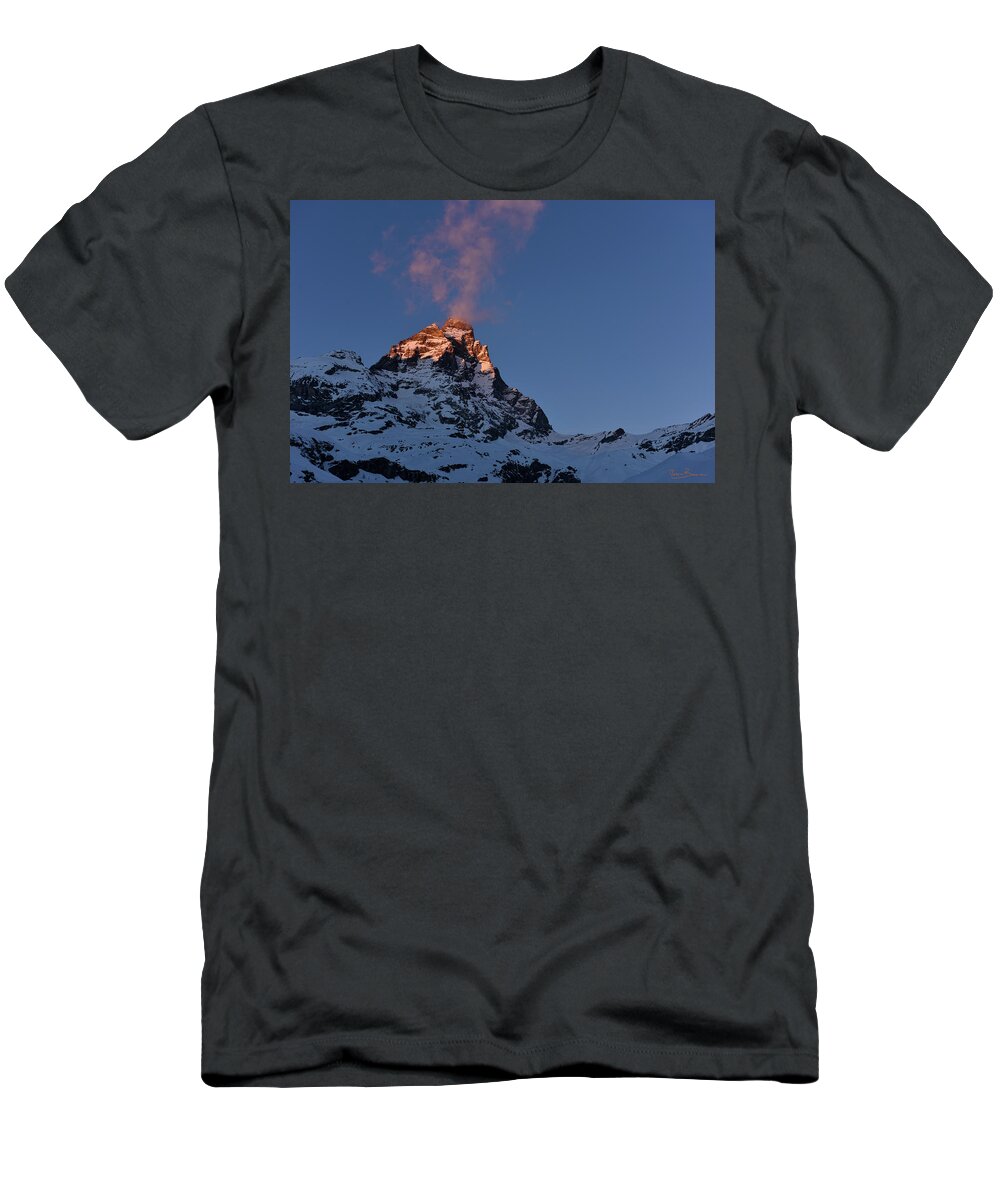 Mountain T-Shirt featuring the photograph Matterhorn in the sunset by Marco Busoni