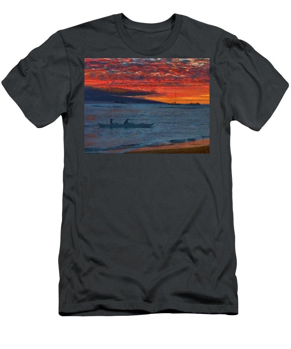 Maui T-Shirt featuring the painting Maui Sunset by Bill King