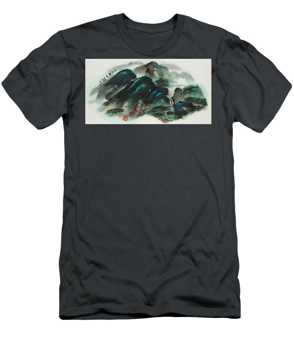 Chinese Watercolor T-Shirt featuring the painting Meditation Among the Pines by Jenny Sanders