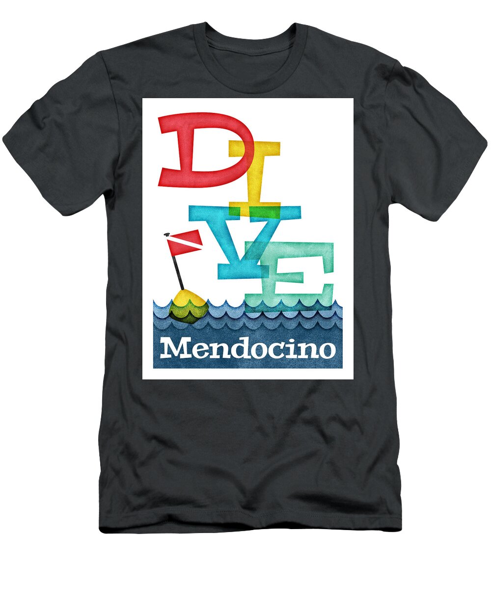 Mendocino T-Shirt featuring the digital art Mendocino Dive - Colorful Scuba by Flo Karp