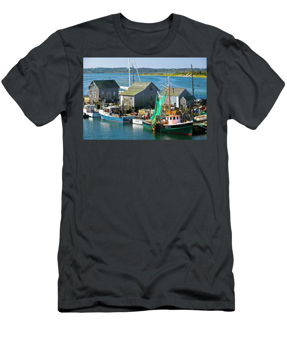 Estock T-Shirt featuring the digital art Menemsha Harbor, Martha's Vineyard, Ma by Walter Bibikow