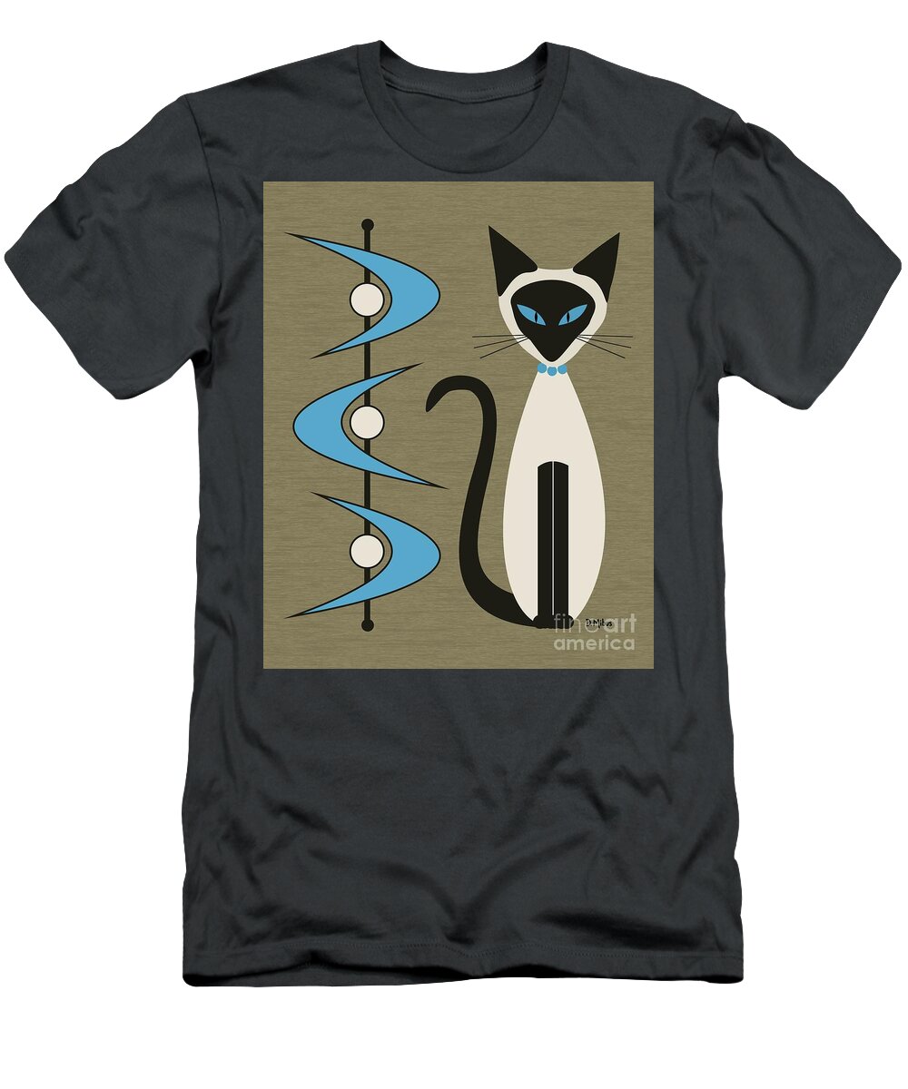 Mid Century Modern T-Shirt featuring the digital art Mid Century Siamese with Boomerangs by Donna Mibus