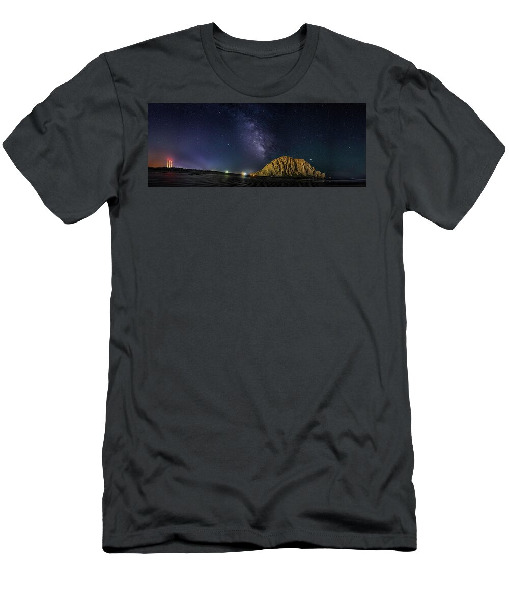 Morro Rock T-Shirt featuring the photograph Milky Way over Morro Rock by Mike Long