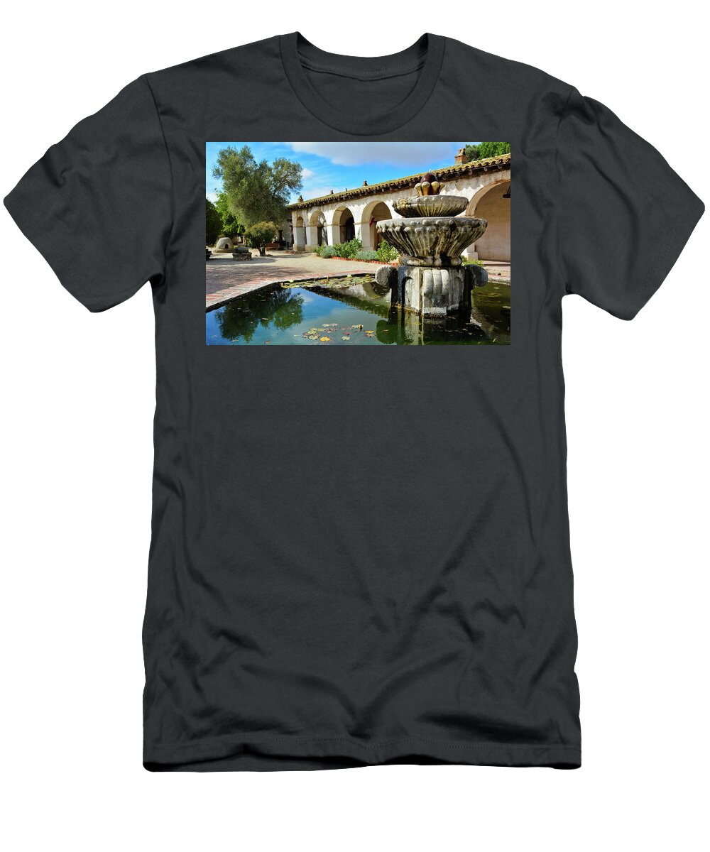Mission San Miguel T-Shirt featuring the photograph Mission San Miguel Fountain by Kyle Hanson