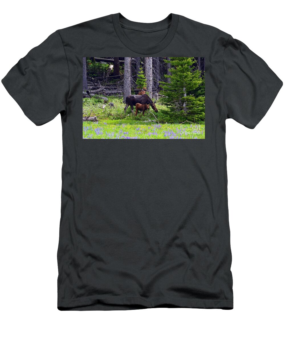 Moose T-Shirt featuring the photograph Mom and Baby by Dorrene BrownButterfield