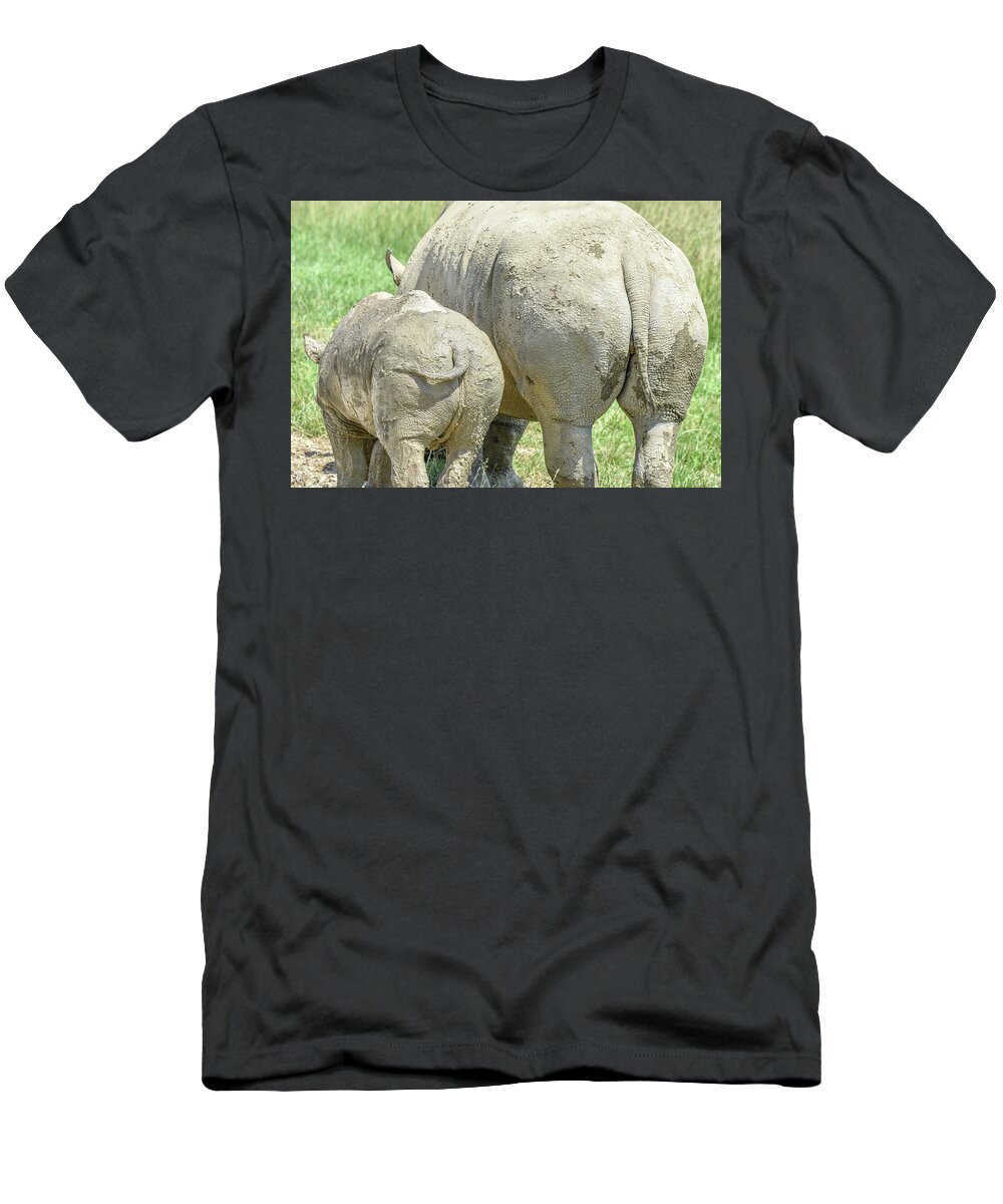 Rhino T-Shirt featuring the photograph Momma and Baby Rhino by Michelle Wittensoldner