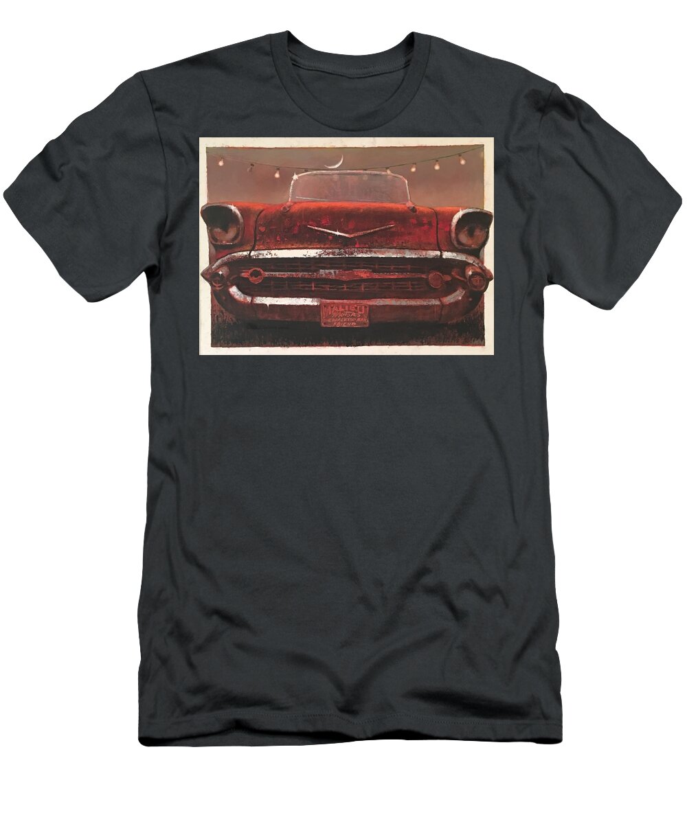 '57 Chevy T-Shirt featuring the painting Moon Over Malibu by Blue Sky