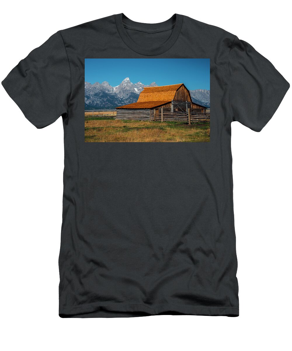 Grand Tetons T-Shirt featuring the photograph Mormons Barn 3779 by Donald Brown