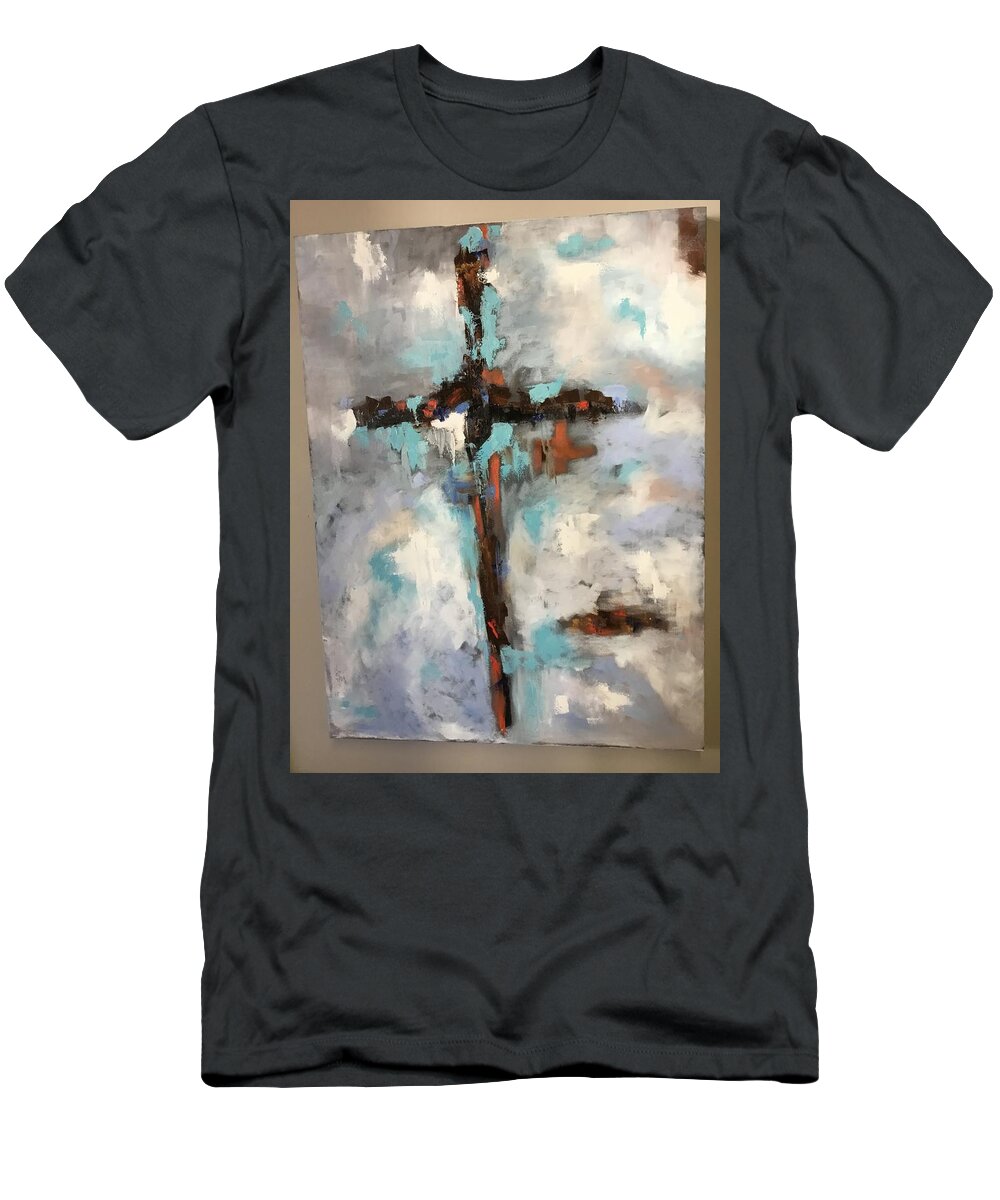 Cross T-Shirt featuring the painting Most Beautiful Site by Karen Jordan
