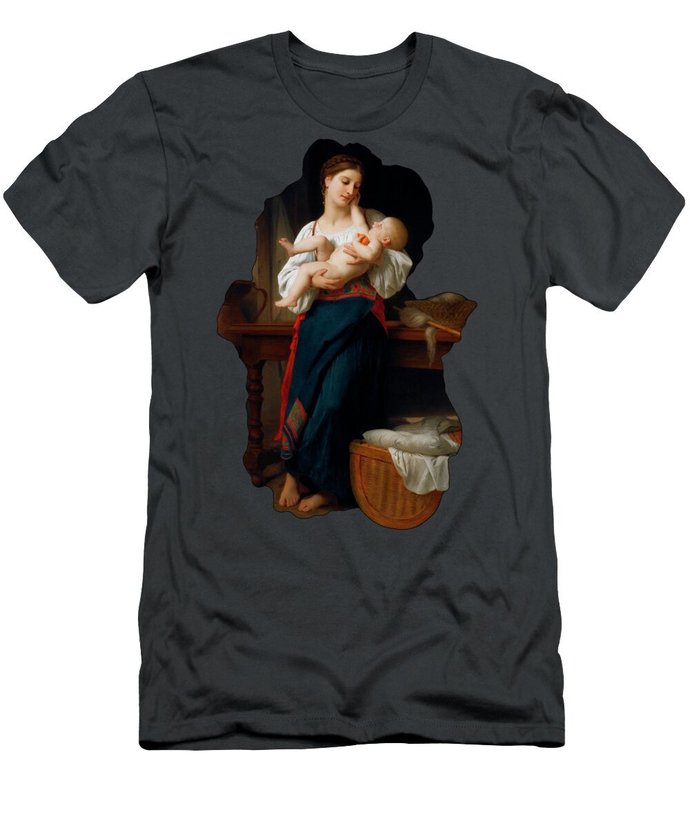 Mother And Child T-Shirt featuring the painting Mother and Child by William Adolphe Bouguereau by Rolando Burbon